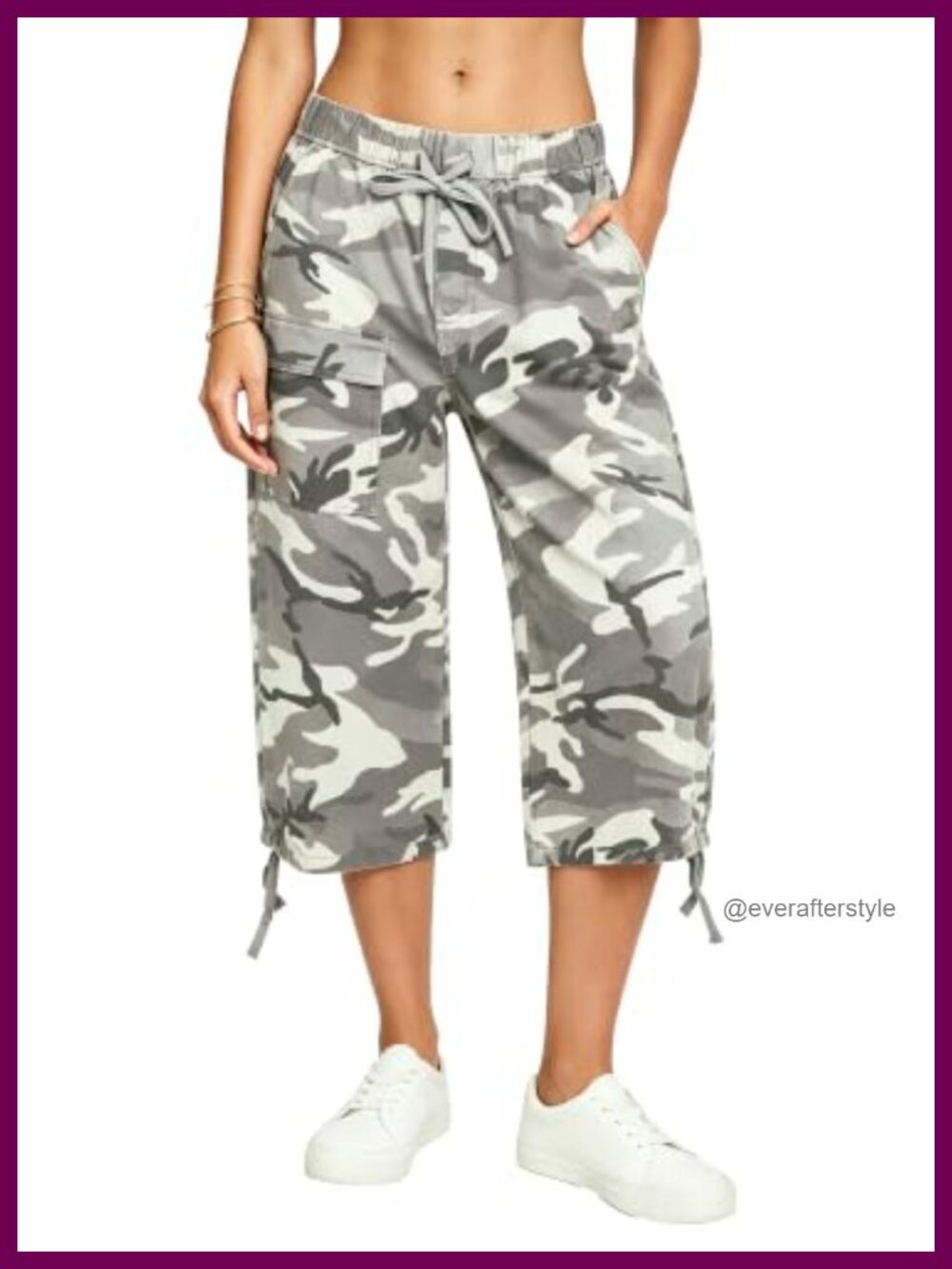 High Waisted Camo Cargo Capri Drawstring Barrel Jeans